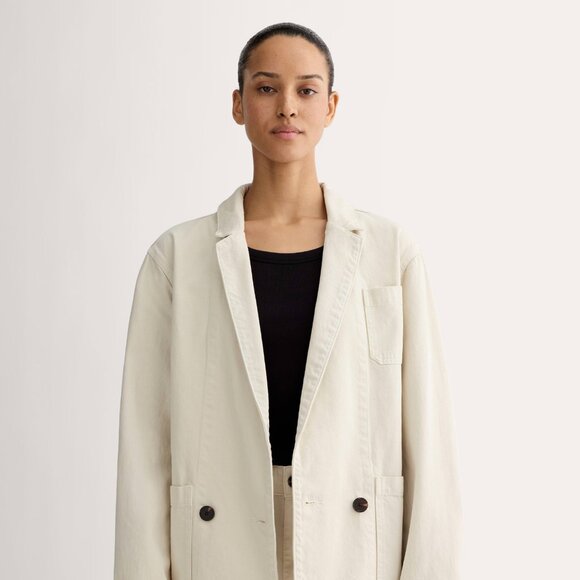Everlane Women's Denim Chore Blazer in Garment-Dyed Sand, Size Small - Picture 3 of 5
